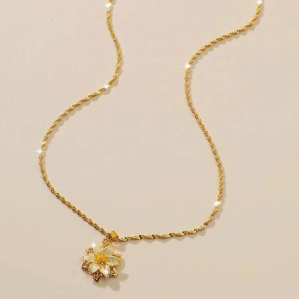 Yellow Gold Color Flower Pendant Necklace - Picture 2 of 3